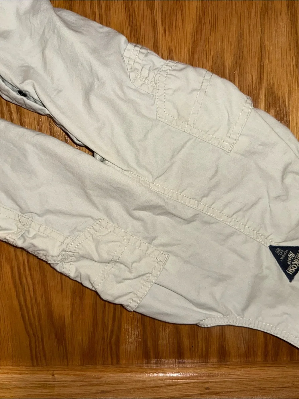 OshKosh B'gosh Cream Overalls with Navy Stripe Straps